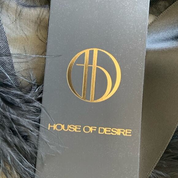 House of Desire Marilyn Marabou & Mesh Teddy Black Feather Bodysuit Medium NEW - Picture 11 of 13